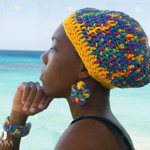 Elaine's Caribbean Crochet Adult Tams and Earrings, Matching Accesories
